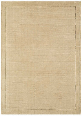 Handmade Rug, Wool Rug For Bedroom, Living Room, Easy To Clean Plain Rug, 9mm Thick Modern Beige Wool Rug-68Cm X 240Cm (Runner)