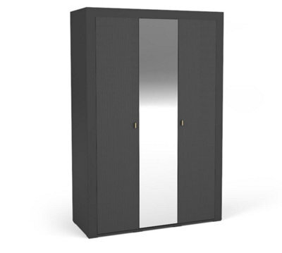 Arte Mossa Sleek Hinged Mirrored Wardrobe In Black - W1370mm X H2060mm X D560mm - image 1