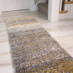 Loomed Super Soft Yellow Grey Mottled Striped Shaggy Runner Rug 60X240Cm - thumbnail 3
