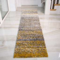 Loomed Super Soft Yellow Grey Mottled Striped Shaggy Runner Rug 60X240Cm - thumbnail 2