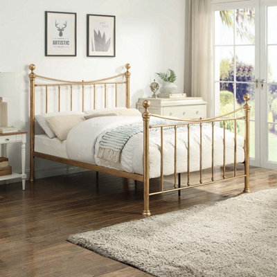 OAT Home Hampstead Traditional Antique Brass Effect Small Double Metal Bed Frame - image 1