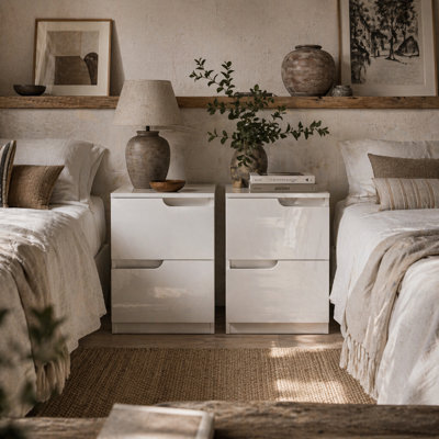 Wyld Haus Kavaha Set Of 2 High Gloss White Bedside Tables - 2 Drawers Each - Modern Handleless Nightstands - image 1