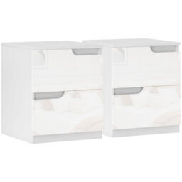 Wyld Haus Kavaha Set Of 2 High Gloss White Bedside Tables - 2 Drawers Each - Modern Handleless Nightstands - thumbnail 2