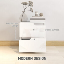 Wyld Haus Kavaha Set Of 2 High Gloss White Bedside Tables - 2 Drawers Each - Modern Handleless Nightstands - thumbnail 4