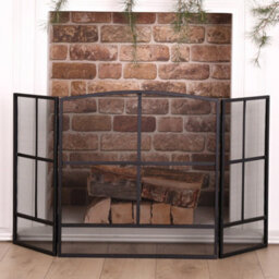 Dibor Contemporary Style Matte Black Fire Screen 3 Folding Fireplace Guard Window Pane Fire Guard H64 X W120Cm