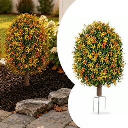 Amorly 65Cm Artificial Boxwood Topiary Shrubs, Fake Multi Colour Ball Trees With Ground Spike, Faux Greenery Decor For Indoor, Garden - thumbnail 1