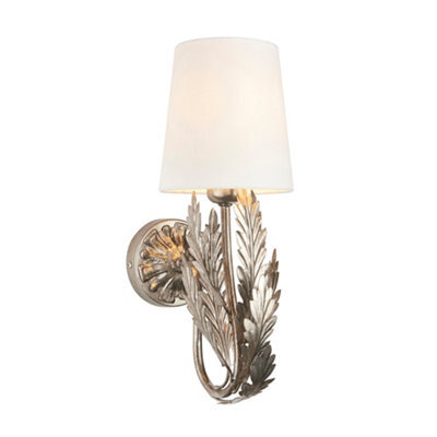 Anson Lighting Damita Silver Leaf Ivory Cotton Shade Decorative Floral 1 Light Wall Light - image 1
