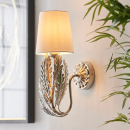 Anson Lighting Damita Silver Leaf Ivory Cotton Shade Decorative Floral 1 Light Wall Light - thumbnail 2