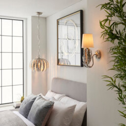 Anson Lighting Damita Silver Leaf Ivory Cotton Shade Decorative Floral 1 Light Wall Light - thumbnail 4