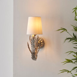 Anson Lighting Damita Silver Leaf Ivory Cotton Shade Decorative Floral 1 Light Wall Light - thumbnail 5