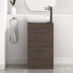 Royal Bathrooms 500mm Floor Standing Vanity Unit 2 Drawer Grey Elm & Countertop Basin - Elva With Matt Black Handle - thumbnail 1