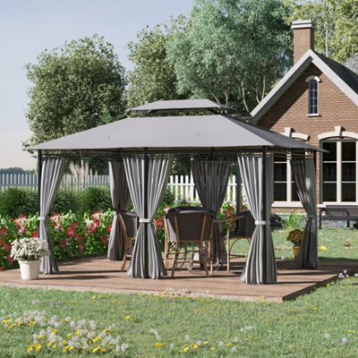 Outsunny 4M X 3(M) Outdoor 2-Tier Steel Frame Gazebo W/ Curtains Outdoor Garden - image 1