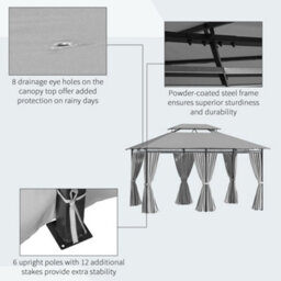 Outsunny 4M X 3(M) Outdoor 2-Tier Steel Frame Gazebo W/ Curtains Outdoor Garden - thumbnail 6