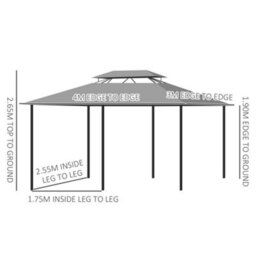 Outsunny 4M X 3(M) Outdoor 2-Tier Steel Frame Gazebo W/ Curtains Outdoor Garden - thumbnail 3