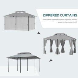 Outsunny 4M X 3(M) Outdoor 2-Tier Steel Frame Gazebo W/ Curtains Outdoor Garden - thumbnail 5