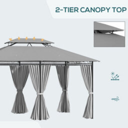 Outsunny 4M X 3(M) Outdoor 2-Tier Steel Frame Gazebo W/ Curtains Outdoor Garden - thumbnail 4