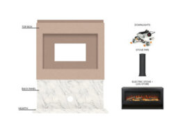 Acantha Pre-Built White Marble Effect Media Wall 3 With Vision Electric Media Stove & Log Store In Black - thumbnail 3