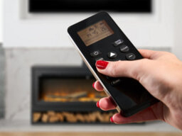 Acantha Pre-Built White Marble Effect Media Wall 3 With Vision Electric Media Stove & Log Store In Black - thumbnail 7