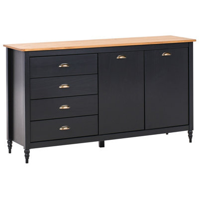 Beliani 2 Door Sideboard Shillington Pine Wood Black - image 1
