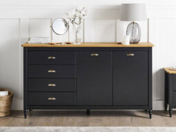 Beliani 2 Door Sideboard Shillington Pine Wood Black - thumbnail 2