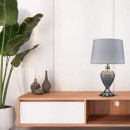 Lighting Supermarket Hepburn Large Ceramic Table Lamp Grey Silver Shade Modery Grey Silver 58Cm - thumbnail 3