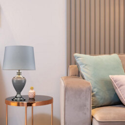 Lighting Supermarket Hepburn Large Ceramic Table Lamp Grey Silver Shade Modery Grey Silver 58Cm