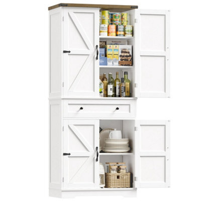 White Pantry Cupboard, 180Cm Tall Kitchen Cabinet With A Large Drawer, Kitchen Pantry - image 1