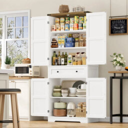 White Pantry Cupboard, 180Cm Tall Kitchen Cabinet With A Large Drawer, Kitchen Pantry - thumbnail 3