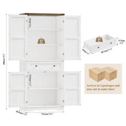 White Pantry Cupboard, 180Cm Tall Kitchen Cabinet With A Large Drawer, Kitchen Pantry - thumbnail 2