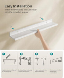 Songmics Trio Of Wall Shelves Ledge, Set Of 3 Floating Shelves, Organizing Rack, For Frames And Books, White - thumbnail 4