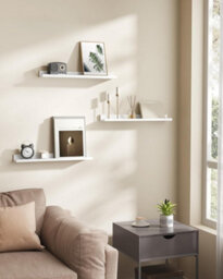 Songmics Trio Of Wall Shelves Ledge, Set Of 3 Floating Shelves, Organizing Rack, For Frames And Books, White - thumbnail 1