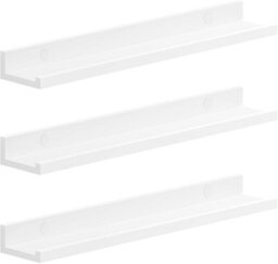 Songmics Trio Of Wall Shelves Ledge, Set Of 3 Floating Shelves, Organizing Rack, For Frames And Books, White - thumbnail 7