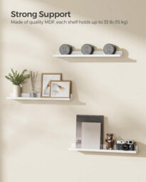 Songmics Trio Of Wall Shelves Ledge, Set Of 3 Floating Shelves, Organizing Rack, For Frames And Books, White - thumbnail 3