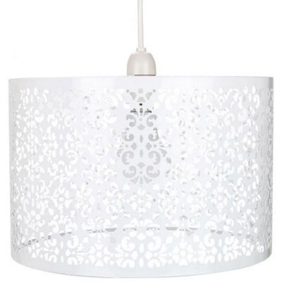 Happy Homewares Moroccan Designed Large White Metal Pendant Light Shade With Floral Decoration - image 1