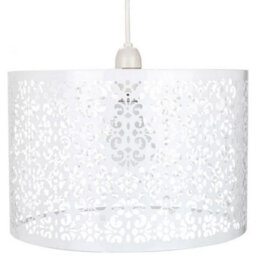 Happy Homewares Moroccan Designed Large White Metal Pendant Light Shade With Floral Decoration - thumbnail 1