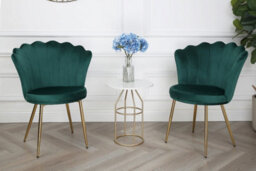 Mini Flora - Pair Of Dining Chairs - Velvet Upholstery With Floral Design (Green)