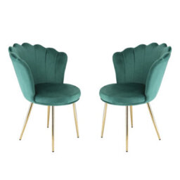 Mini Flora - Pair Of Dining Chairs - Velvet Upholstery With Floral Design (Green) - thumbnail 2