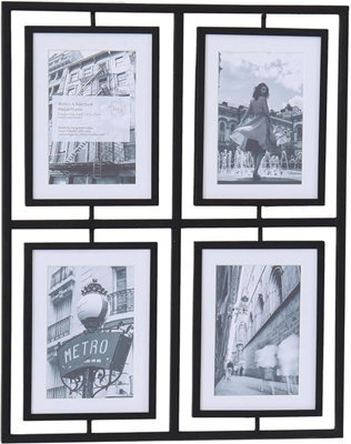 Deenz Sleek Black 4 Pictures Metal Modern Contemporary Photo 6X4 '' Frame Display Multi Aperture Design Cherished Memories - image 1