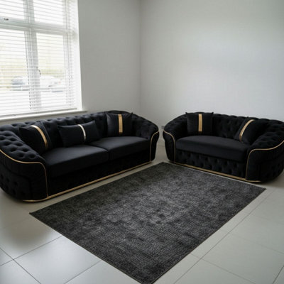 Stratus Interiors Ambassador 2+3 Sofa Set - Chesterfield Toronto With Silver Trim Sofa For Living Room - Frill Design - Black - image 1