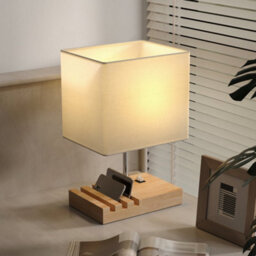 Homcom Table Lamp With 3 Slots, Bedside Lamp With Solid Wood Base, White - thumbnail 9