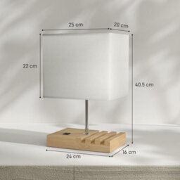 Homcom Table Lamp With 3 Slots, Bedside Lamp With Solid Wood Base, White - thumbnail 3
