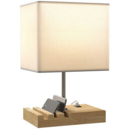 Homcom Table Lamp With 3 Slots, Bedside Lamp With Solid Wood Base, White - thumbnail 2