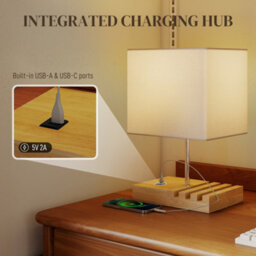 Homcom Table Lamp With 3 Slots, Bedside Lamp With Solid Wood Base, White - thumbnail 4