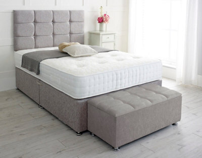 Adore Designs Roma Chenille Divan Bed, With Pocket Mattress & Ottoman Storage Box - 3Ft Single - Light Grey - 0 Drawers - image 1