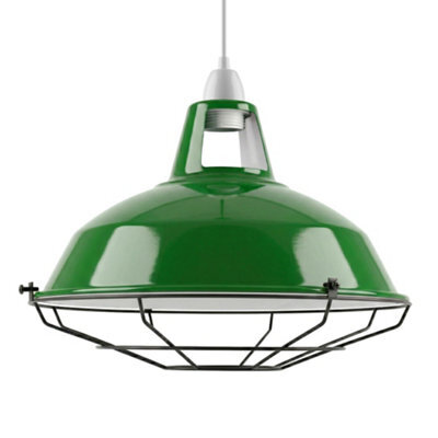 Metal Pendant Light Shade With Protective Cage, 31.5Cm Green Glass Suspension Lamp Shade For Kitchen Island And Loft Lighting - image 1