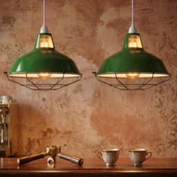 Metal Pendant Light Shade With Protective Cage, 31.5Cm Green Glass Suspension Lamp Shade For Kitchen Island And Loft Lighting - thumbnail 3