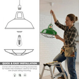 Metal Pendant Light Shade With Protective Cage, 31.5Cm Green Glass Suspension Lamp Shade For Kitchen Island And Loft Lighting - thumbnail 6