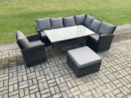 Fimous 8 Seater Garden Rattan Furniture Corner Sofa Dining Table Chair Set With Big Footstool Indoor Outdoor Lounge Sofa Set - thumbnail 2