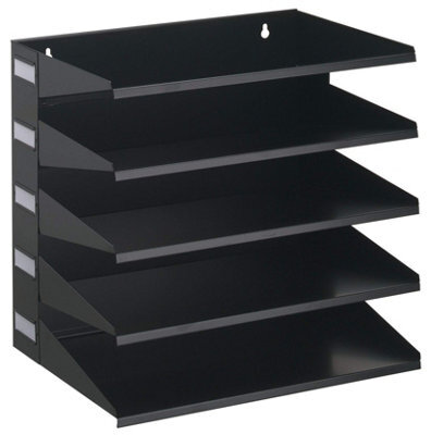 Durable 5 Compartment Labelled Metal Document Filing Letter Tray - A4 Black - image 1