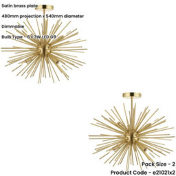 Loops 2 Pack Satin Brass Semi Flush Low Ceiling Light - Multi Arm Lamp - 6 X 3W Led G9 - thumbnail 2